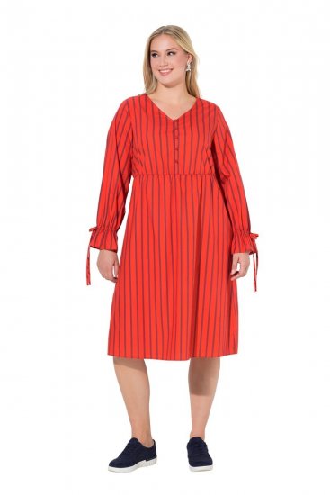 Ulla Popken 845863 Robe mi-longue rayée à ceinture à nouer Corail - Robes midi - Robes mi-longues pour femmes rondes