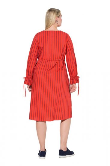 Ulla Popken 845863 Robe mi-longue rayée à ceinture à nouer Corail - Robes midi - Robes mi-longues pour femmes rondes