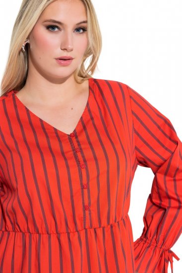 Ulla Popken 845863 Robe mi-longue rayée à ceinture à nouer Corail - Robes midi - Robes mi-longues pour femmes rondes