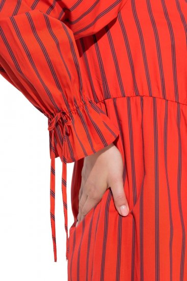 Ulla Popken 845863 Robe mi-longue rayée à ceinture à nouer Corail - Robes midi - Robes mi-longues pour femmes rondes