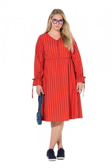 Ulla Popken 845863 Robe mi-longue rayée à ceinture à nouer Corail - Robes midi - Robes mi-longues pour femmes rondes