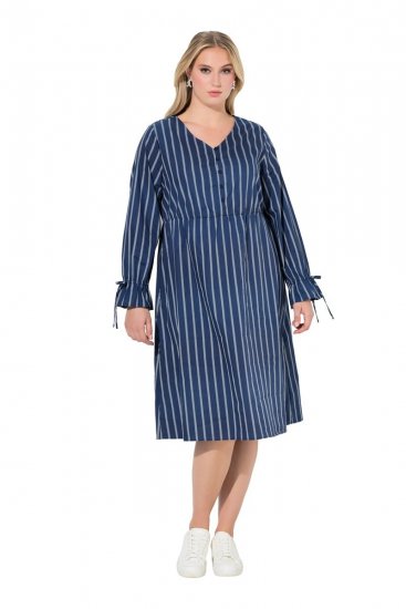 Ulla Popken 845863 Robe rayée à col V Bleu marine - Robes - Des robes dans toutes les tailles