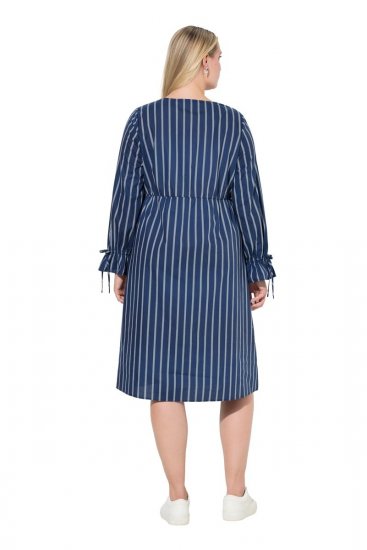Ulla Popken 845863 Robe rayée à col V Bleu marine - Robes - Des robes dans toutes les tailles