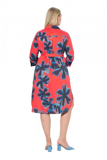 Ulla Popken 846164 Robe chemise fleurie Rouge - Robes midi - Robes mi-longues pour femmes rondes