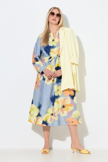 Ulla Popken 846330 Robe longue fleurie Bleu clair - Robes maxi - Robes longues pour femmes rondes