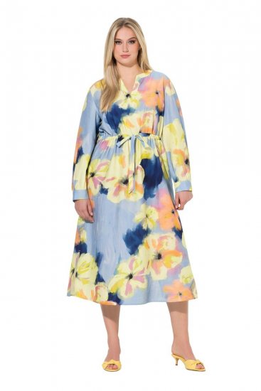 Ulla Popken 846330 Robe longue fleurie Bleu clair - Robes maxi - Robes longues pour femmes rondes