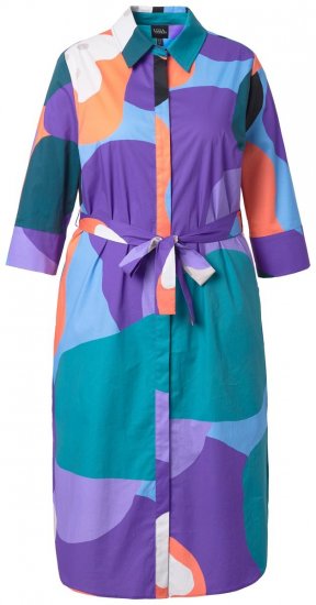 Ulla Popken 846351 Robe chemise imprimée Lilas - Robes midi - Robes mi-longues pour femmes rondes