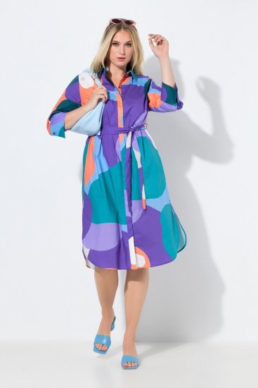 Ulla Popken 846351 Robe chemise imprimée Lilas - Robes midi - Robes mi-longues pour femmes rondes