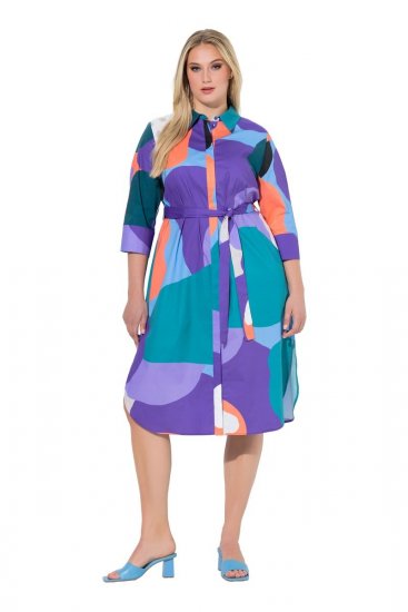 Ulla Popken 846351 Robe chemise imprimée Lilas - Robes midi - Robes mi-longues pour femmes rondes