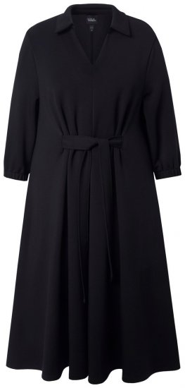 Ulla Popken 846373 Robe mi-longue à ceinture à nouer Noir - Robes midi - Robes mi-longues pour femmes rondes