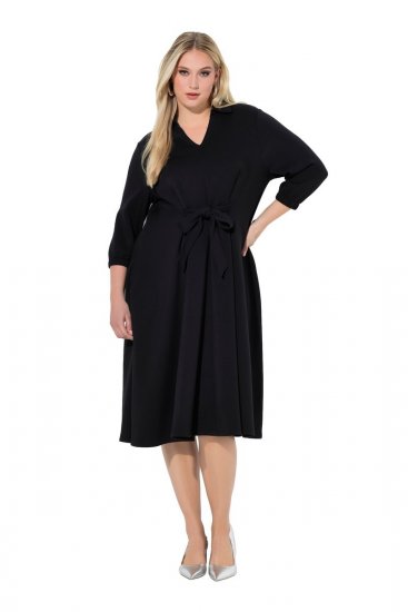 Ulla Popken 846373 Robe mi-longue à ceinture à nouer Noir - Robes midi - Robes mi-longues pour femmes rondes