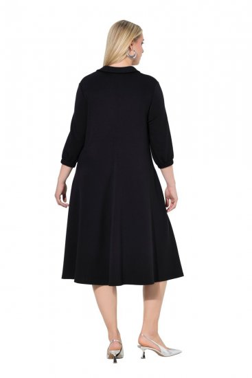 Ulla Popken 846373 Robe mi-longue à ceinture à nouer Noir - Robes midi - Robes mi-longues pour femmes rondes