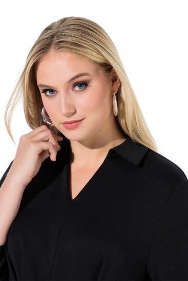 Ulla Popken 846373 Robe mi-longue à ceinture à nouer Noir - Robes midi - Robes mi-longues pour femmes rondes