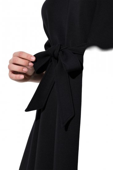 Ulla Popken 846373 Robe mi-longue à ceinture à nouer Noir - Robes midi - Robes mi-longues pour femmes rondes