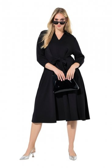 Ulla Popken 846373 Robe mi-longue à ceinture à nouer Noir - Robes midi - Robes mi-longues pour femmes rondes