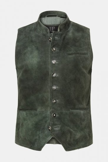 JP1880 846808 Gilet en cuir de chèvre velours Olive foncé - Trachten & Oktoberfest - Tenues Oktoberfest en grandes tailles (Trachten)