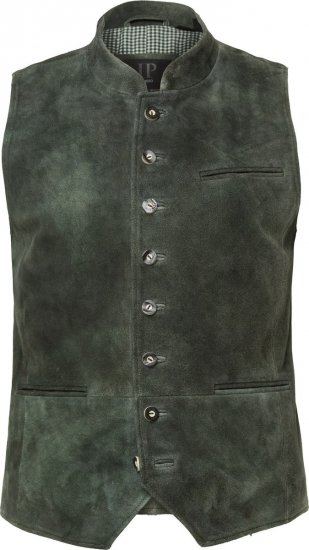 JP1880 846808 Gilet en cuir de chèvre velours Olive foncé - Trachten & Oktoberfest - Tenues Oktoberfest en grandes tailles (Trachten)