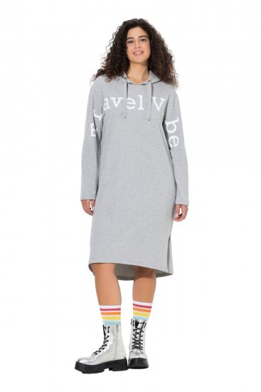 Ulla Popken 846886 Robe sweat à capuche Gris chiné - Robes sweat - 