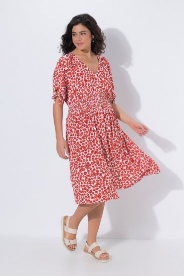 Ulla Popken 846912 Robe mi-longue imprimée Corail - Robes midi - Robes mi-longues pour femmes rondes