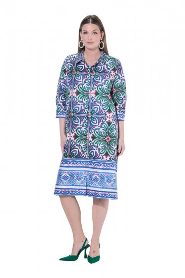 Ulla Popken 846952 Robe chemise fleurie Blanc - Robes midi - Robes mi-longues pour femmes rondes