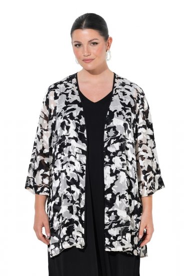 Ulla Popken 847060 Veste ouverte en mousseline dévorée Noir - Vestes - Vestes grande taille pour femme