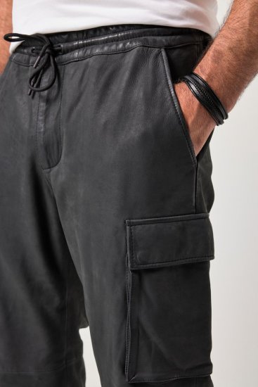 JP1880 847064 Pantalon cargo en cuir nappa d'agneau Noir - Pantalons en cuir pour homme en grandes tailles - Pantalons en cuir grandes tailles