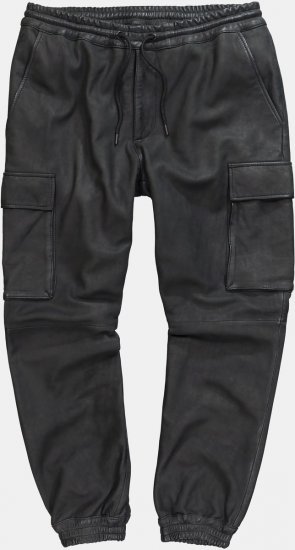 JP1880 847064 Pantalon cargo en cuir nappa d'agneau Noir - Pantalons en cuir pour homme en grandes tailles - Pantalons en cuir grandes tailles
