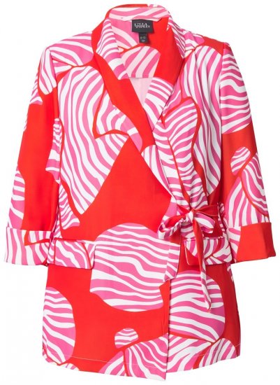 Ulla Popken 847275 Blazer rayé effet portefeuille Rouge - Blazers - Vestes blazer pour femme, grandes tailles