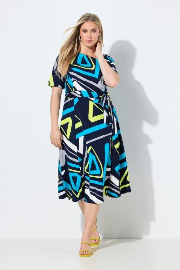 Ulla Popken 847324 Robe mi-longue imprimée Bleu marine - Robes midi - Robes mi-longues pour femmes rondes
