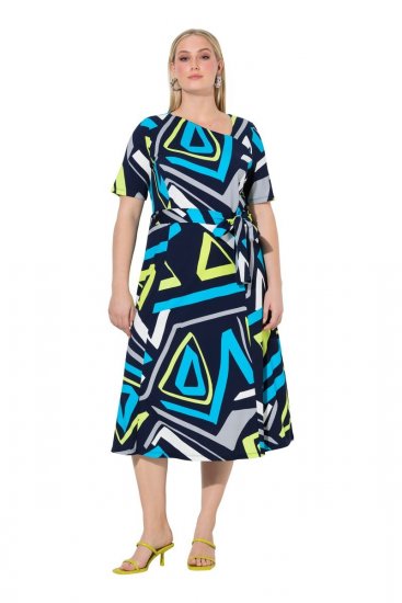 Ulla Popken 847324 Robe mi-longue imprimée Bleu marine - Robes midi - Robes mi-longues pour femmes rondes