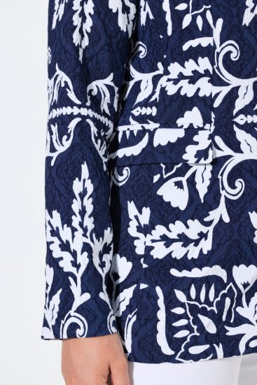 Ulla Popken 847586 Blazer en jacquard fleuri Bleu marine - Blazers - Vestes blazer pour femme, grandes tailles