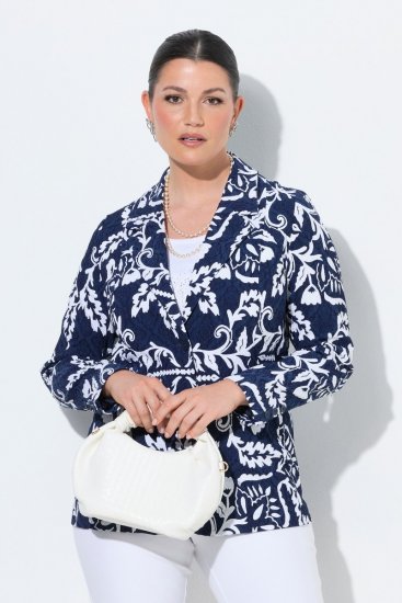 Ulla Popken 847586 Blazer en jacquard fleuri Bleu marine - Blazers - Vestes blazer pour femme, grandes tailles