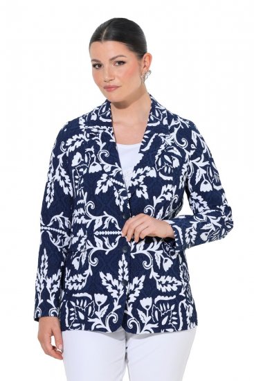 Ulla Popken 847586 Blazer en jacquard fleuri Bleu marine - Blazers - Vestes blazer pour femme, grandes tailles
