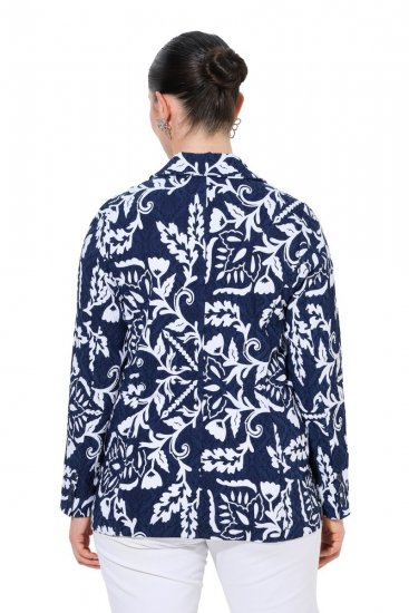 Ulla Popken 847586 Blazer en jacquard fleuri Bleu marine - Blazers - Vestes blazer pour femme, grandes tailles
