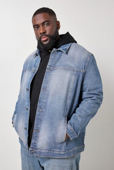 STHUGE 847739 Veste en jean look vintage Bleu clair - Vestes - Vestes homme grandes tailles