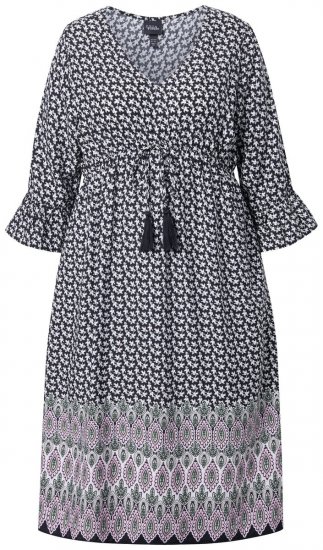 Ulla Popken 847798 Robe mi-longue trapèze à col V Noir - Robes midi - Robes mi-longues pour femmes rondes
