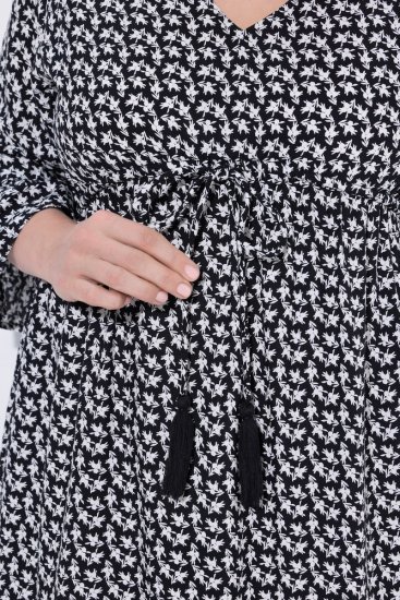 Ulla Popken 847798 Robe mi-longue trapèze à col V Noir - Robes midi - Robes mi-longues pour femmes rondes