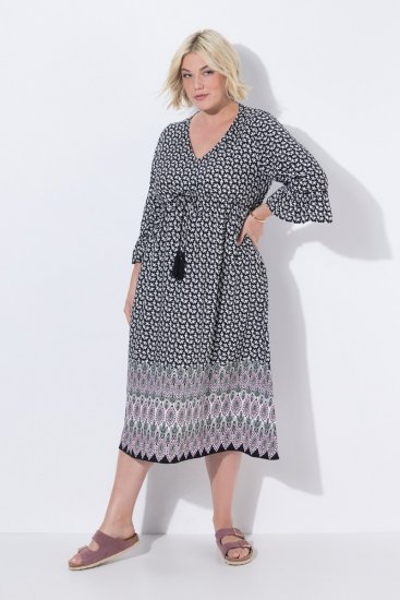 Ulla Popken 847798 Robe mi-longue trapèze à col V Noir - Robes midi - Robes mi-longues pour femmes rondes