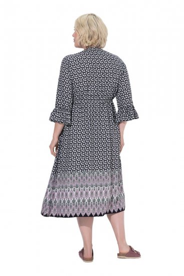 Ulla Popken 847798 Robe mi-longue trapèze à col V Noir - Robes midi - Robes mi-longues pour femmes rondes