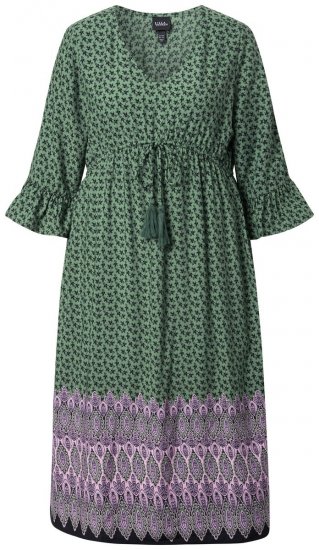 Ulla Popken 847798 Robe mi-longue trapèze à col V Vert foncé - Robes midi - Robes mi-longues pour femmes rondes