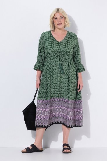 Ulla Popken 847798 Robe mi-longue trapèze à col V Vert foncé - Robes midi - Robes mi-longues pour femmes rondes