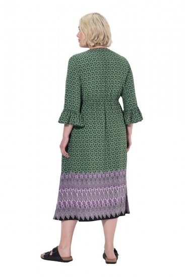 Ulla Popken 847798 Robe mi-longue trapèze à col V Vert foncé - Robes midi - Robes mi-longues pour femmes rondes