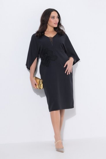 Ulla Popken 847909 Robe mi-longue fleurie Noir - Robes midi - Robes mi-longues pour femmes rondes