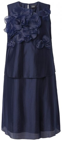 Ulla Popken 847918 Robe en mousseline fleurie Bleu marine - Robes midi - Robes mi-longues pour femmes rondes