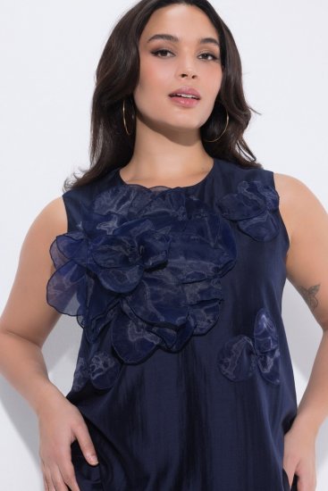 Ulla Popken 847918 Robe en mousseline fleurie Bleu marine - Robes midi - Robes mi-longues pour femmes rondes