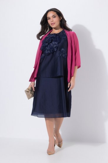 Ulla Popken 847918 Robe en mousseline fleurie Bleu marine - Robes midi - Robes mi-longues pour femmes rondes