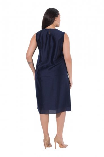 Ulla Popken 847918 Robe en mousseline fleurie Bleu marine - Robes midi - Robes mi-longues pour femmes rondes
