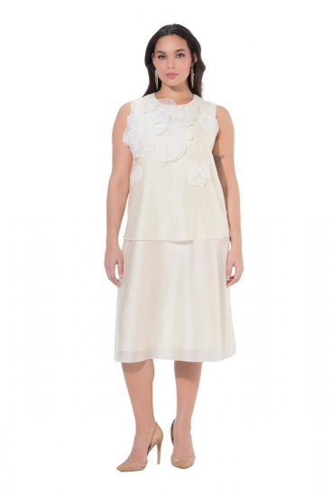 Ulla Popken 847918 Robe en mousseline fleurie Blanc cassé - Robes d'été - Robes légères d'été en grande taille