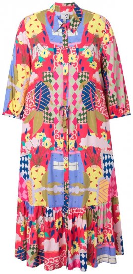 Ulla Popken 848015 Robe mi-longue imprimée à cordon Rose - Robes midi - Robes mi-longues pour femmes rondes