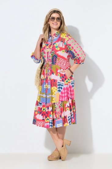 Ulla Popken 848015 Robe mi-longue imprimée à cordon Rose - Robes midi - Robes mi-longues pour femmes rondes